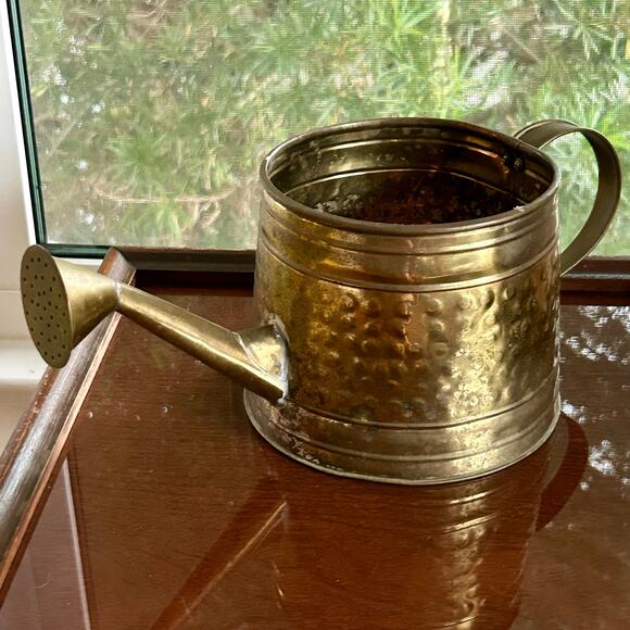 Vintage Hammered Brass Watering Can – 14” Long, Rustic Decor - Picture 3 of 15